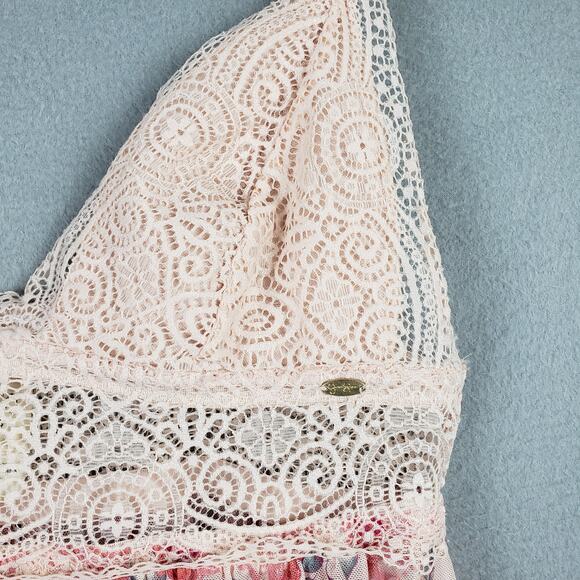 Jessica Simpson Size M Babydoll Tank Cream Rosette Floral Feminine Cottagecore - Picture 4 of 12